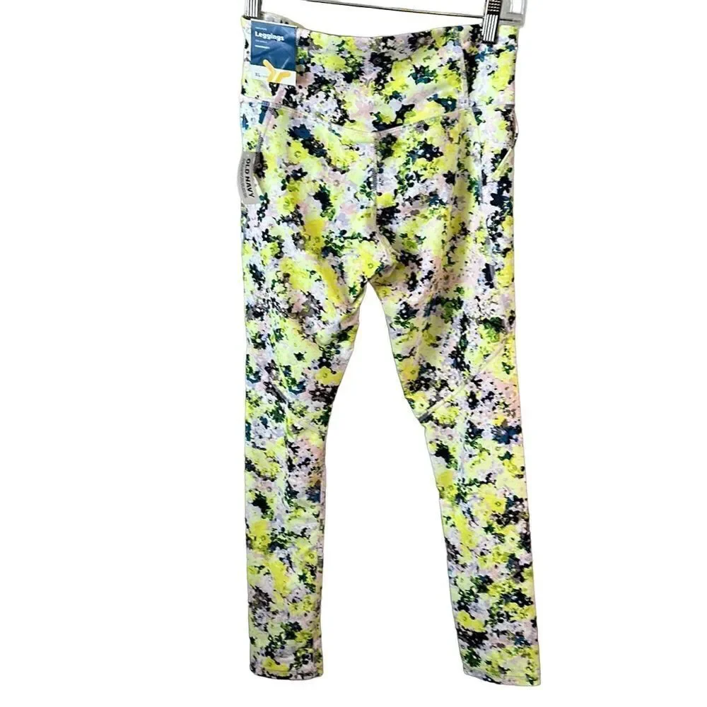 Old Navy Girls Powersoft High Rise 7/8 Ankle Leggings Yellow Floral XL (14-16) N